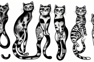 Five cats peeking from cargo pant pockets tattoo idea