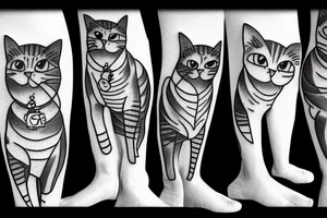 Five cats peeking from cargo pant pockets tattoo idea