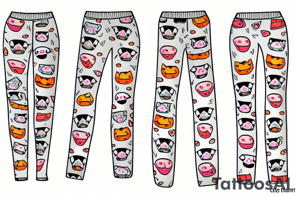 cat pants with sushi colorful tattoo idea