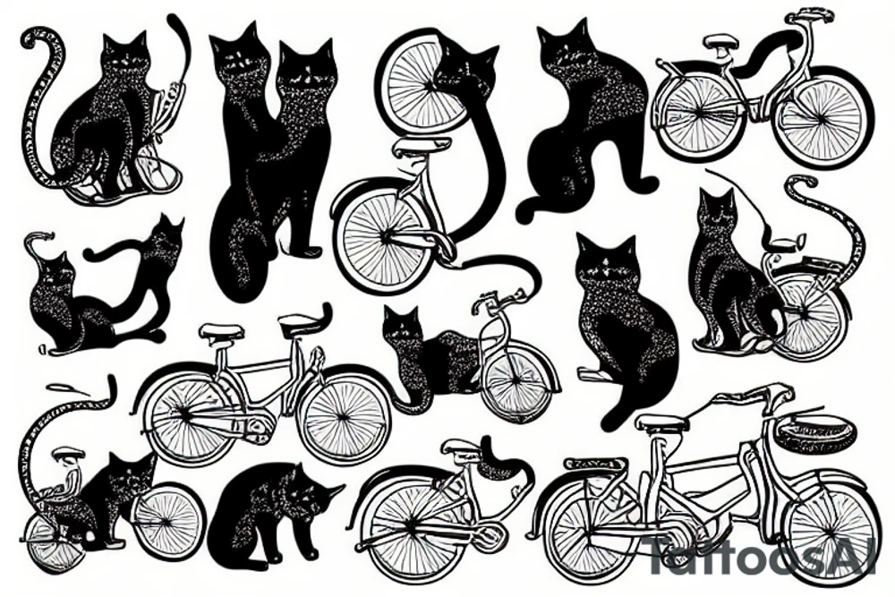 Cats inside a pant trousers on a bicycle tattoo idea