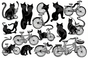Cats inside a pant trousers on a bicycle tattoo idea