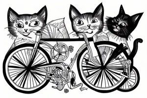 Cats inside a pant trousers on a bicycle tattoo idea