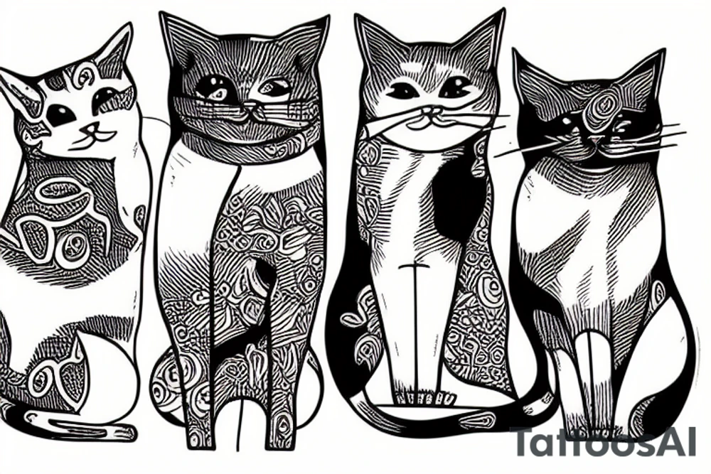 Three cats peeking from a pocket tattoo idea