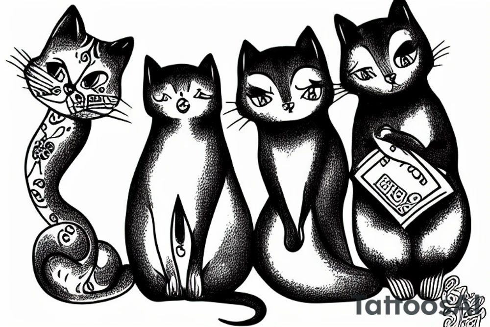 Three cats peeking from a pocket tattoo idea