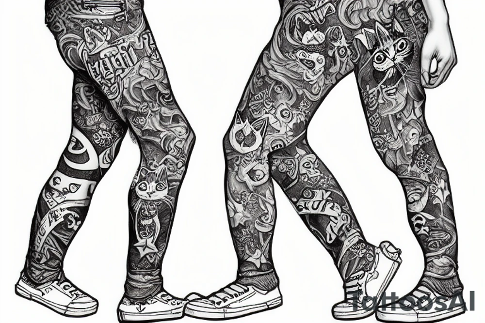 cat on pants god save the king tattoo idea
