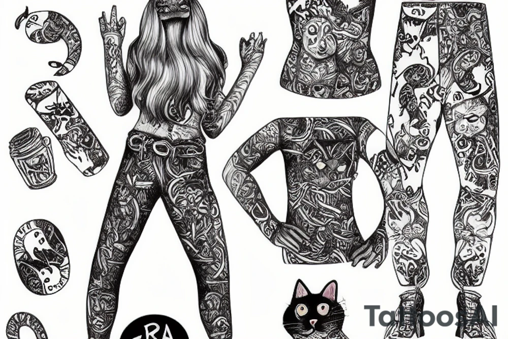 cat on pants god save the king tattoo idea