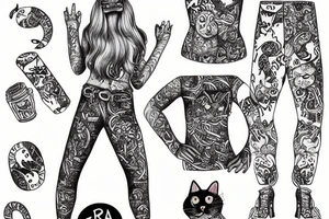 cat on pants god save the king tattoo idea