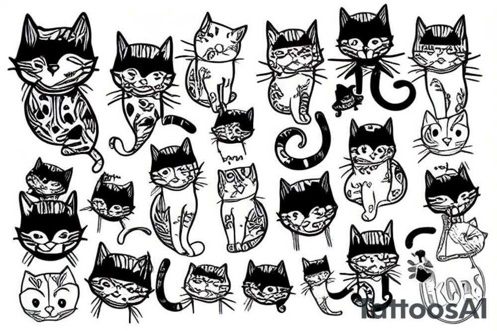 cats stuck to velcro pants tattoo idea