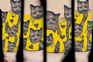 home yellow pants with big pockets that have many cat pictures on them and one cat is in a pocket tattoo idea
