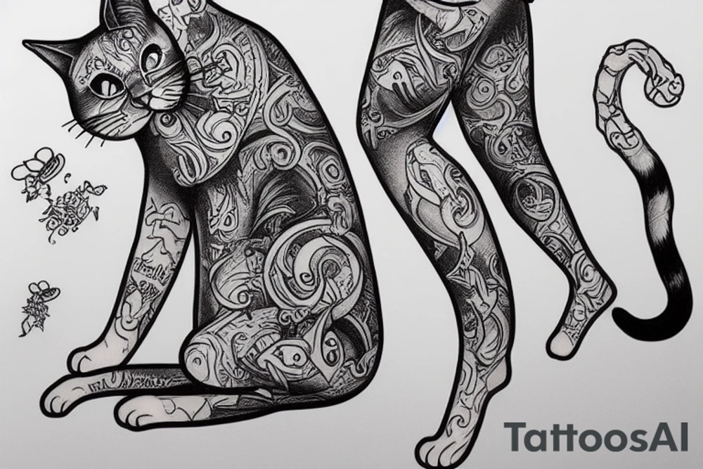 cat king on pants tattoo idea