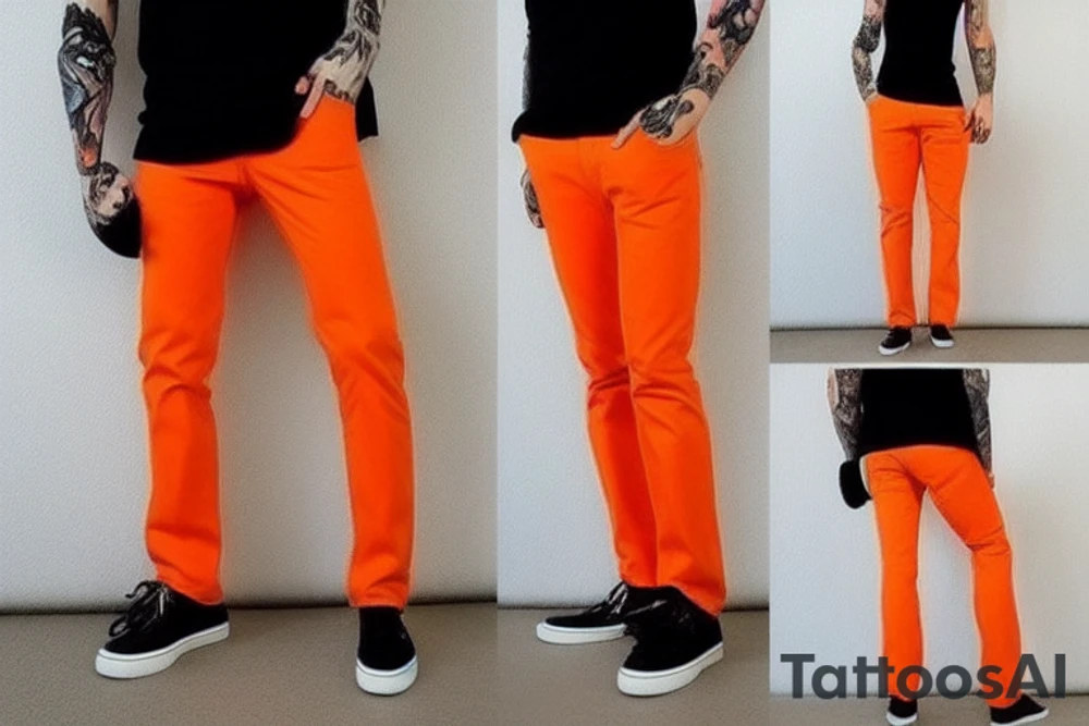 orange pants with big pockets that have many cat pictures on them tattoo idea