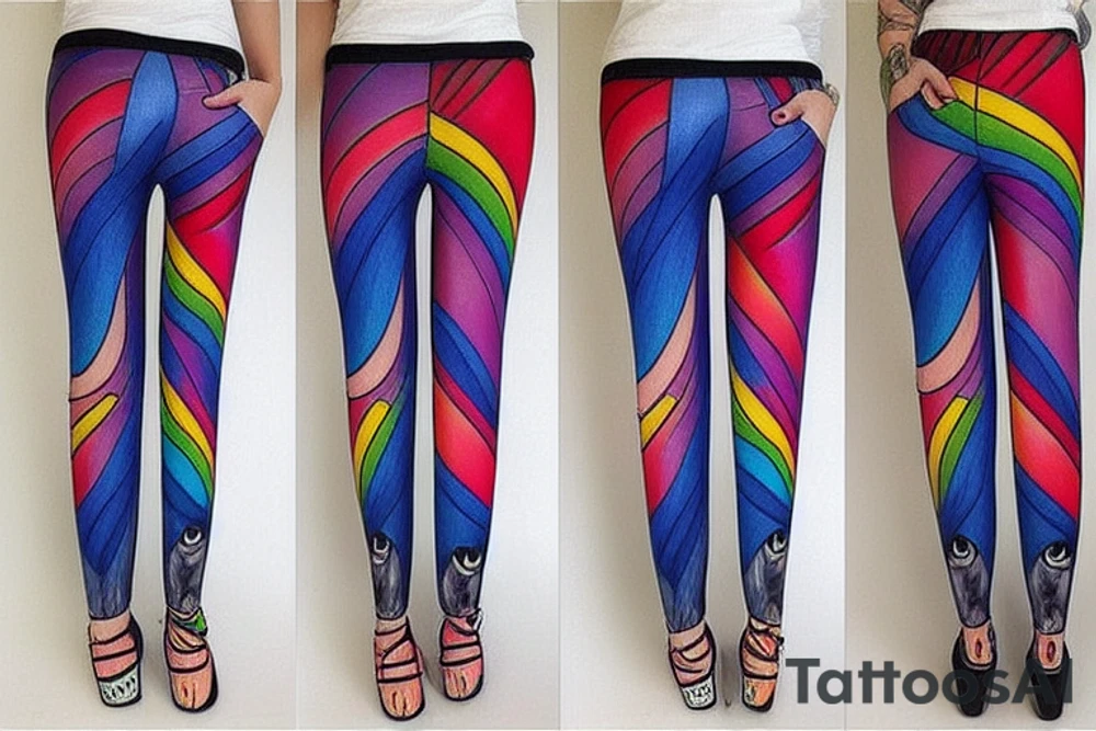 rainbow pants with big pockets that have many cats on them tattoo idea