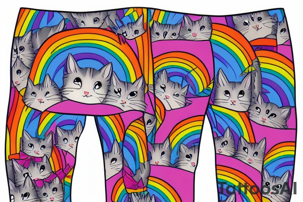 rainbow pants with big pockets that have many cats on them tattoo idea