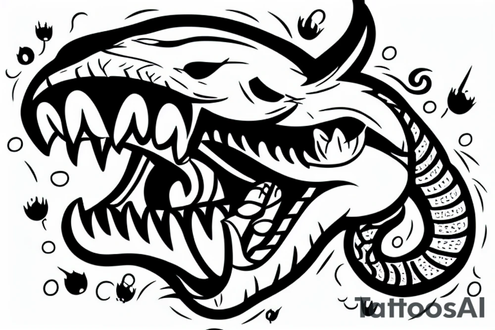 Snake head frontal bite with visible fangs tattoo idea
