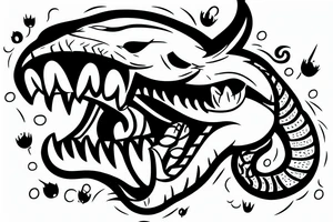 Snake head frontal bite with visible fangs tattoo idea