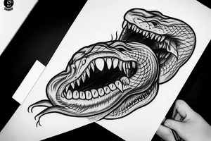 Snake head frontal bite with visible fangs tattoo idea
