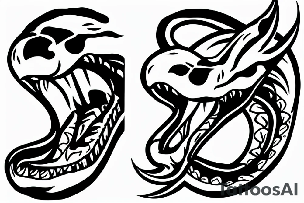 Snake head frontal bite with two visible fangs tattoo idea