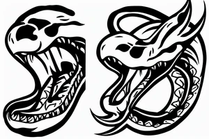 Snake head frontal bite with two visible fangs tattoo idea