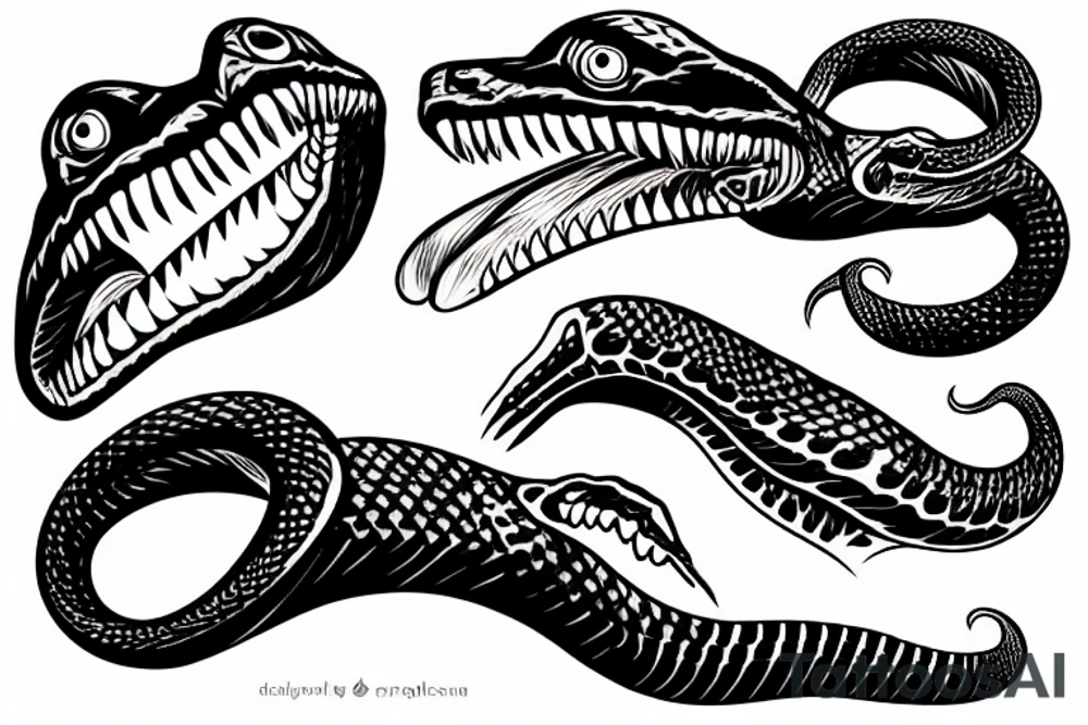Snake head frontal bite with two visible fangs tattoo idea