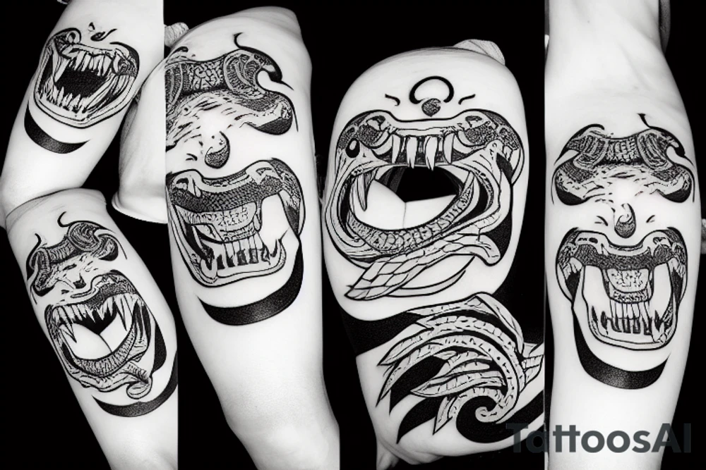 Snake head frontal bite with two visible fangs tattoo idea