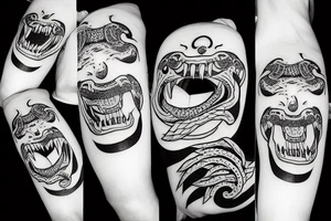 Snake head frontal bite with two visible fangs tattoo idea