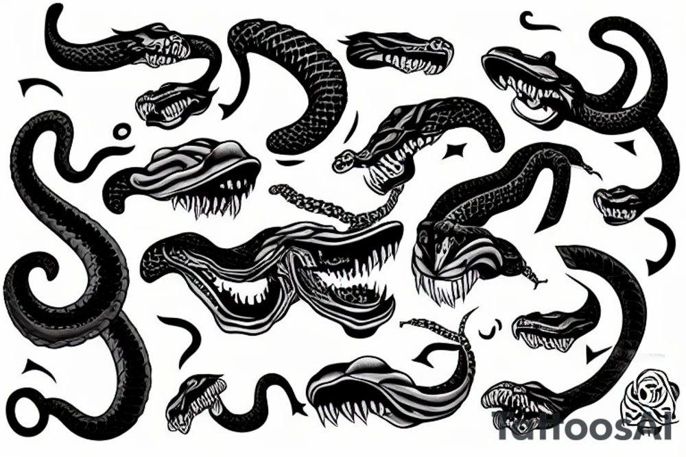 Snake head frontal bite with two visible fangs tattoo idea