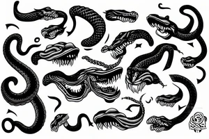 Snake head frontal bite with two visible fangs tattoo idea