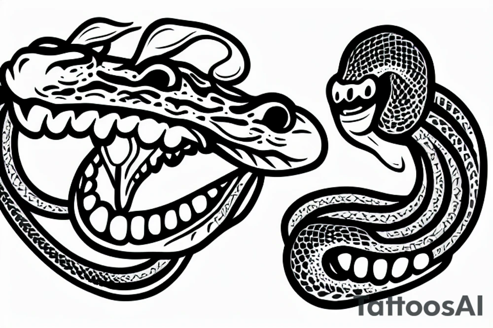 Snake head frontal bite with two visible fangs tattoo idea