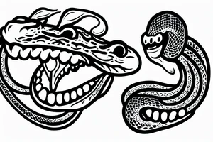 Snake head frontal bite with two visible fangs tattoo idea