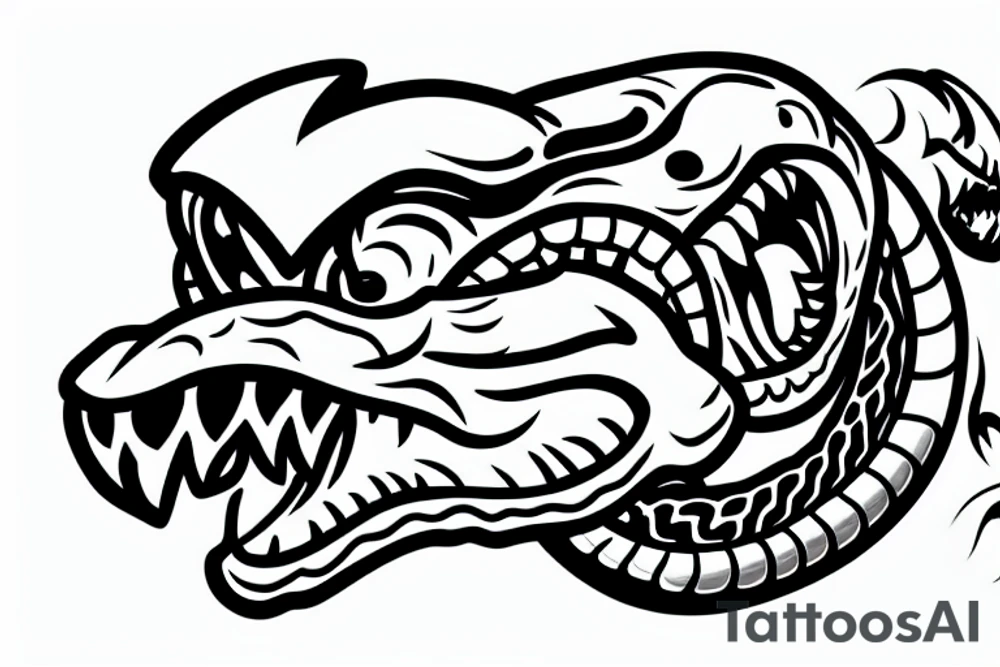 Snake head frontal bite with two visible fangs tattoo idea Snake head frontal bite with two visible fangs tattoo idea