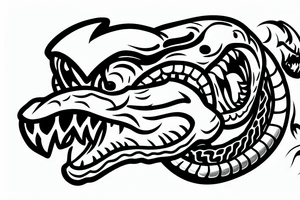 Snake head frontal bite with two visible fangs tattoo idea