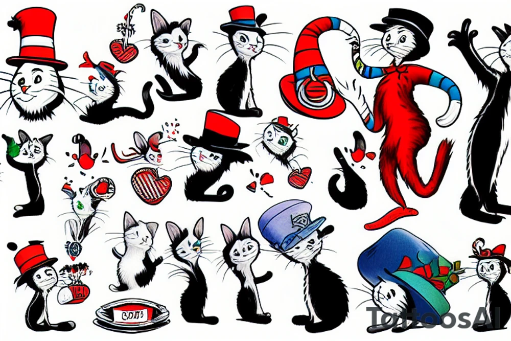 cat in the hat in pants tattoo idea