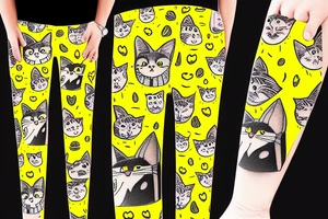 yellow pants with big pockets that have many cats on them tattoo idea