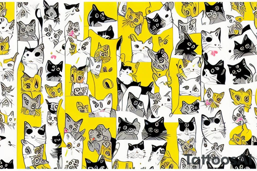 yellow pants with big pockets that have many cats on them tattoo idea