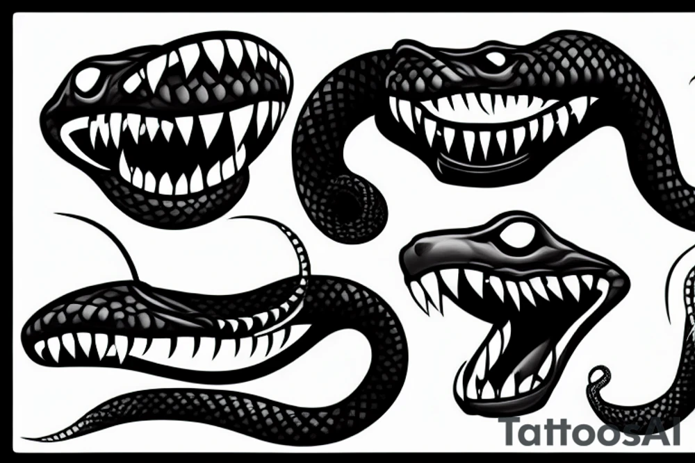 snake head attack frontal visible fangs tattoo idea