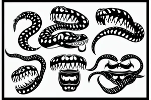 snake head attack frontal, two visible fangs tattoo idea