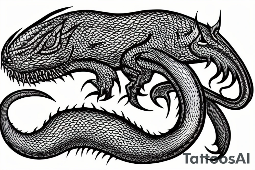 basilisk with visible fangs attack tattoo idea
