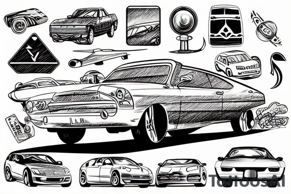 car in an airport landing track tattoo idea