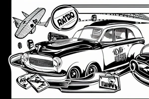 car in an airport landing track tattoo idea