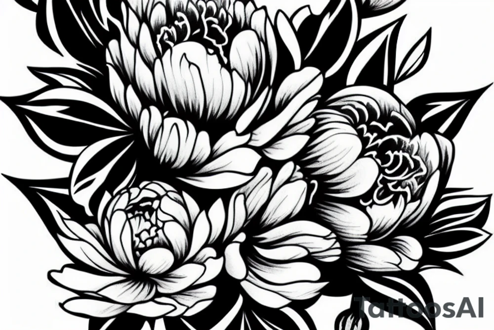 peony with a fighter behind it tattoo idea