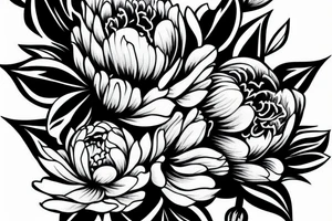 peony with a fighter behind it tattoo idea