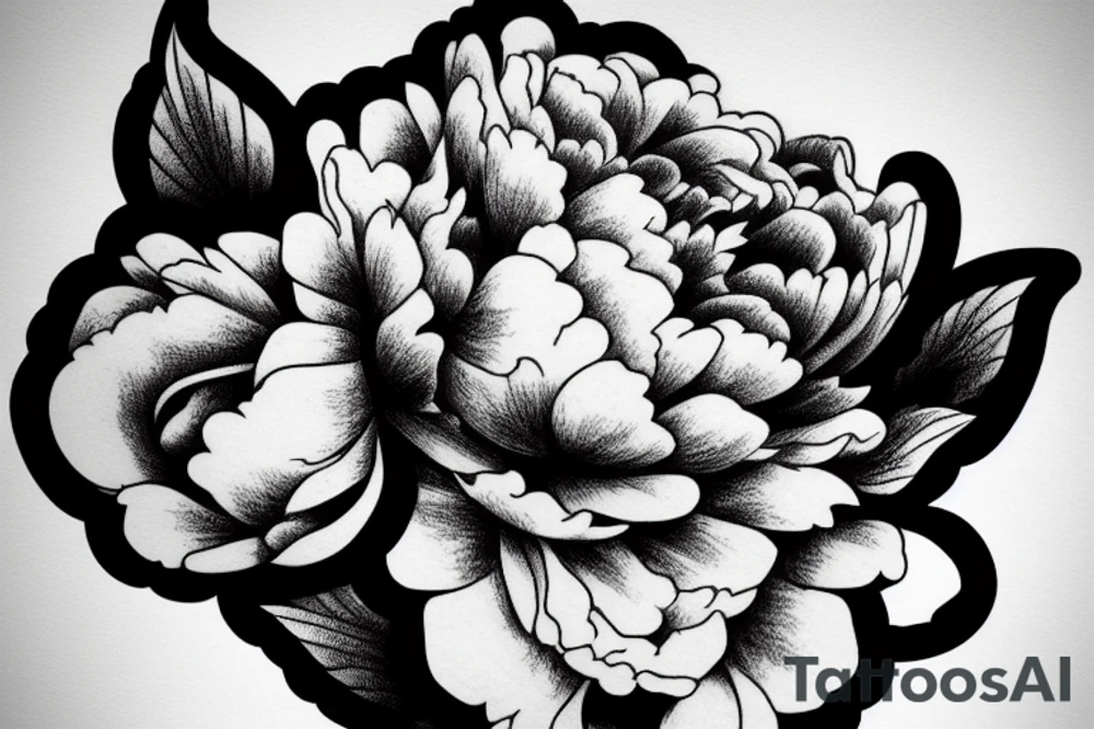 peony with a fighter behind it tattoo idea