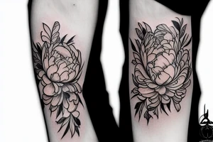 peony with a dagger and small blood marks tattoo idea
