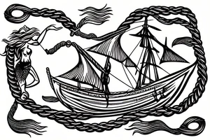old sailing ship with rope boarder and a mermaid in it tattoo idea