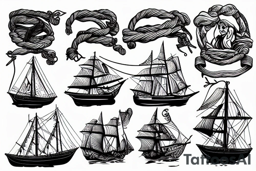 old sailing ship with rope boarder and a mermaid in it tattoo idea