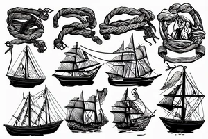 old sailing ship with rope boarder and a mermaid in it tattoo idea