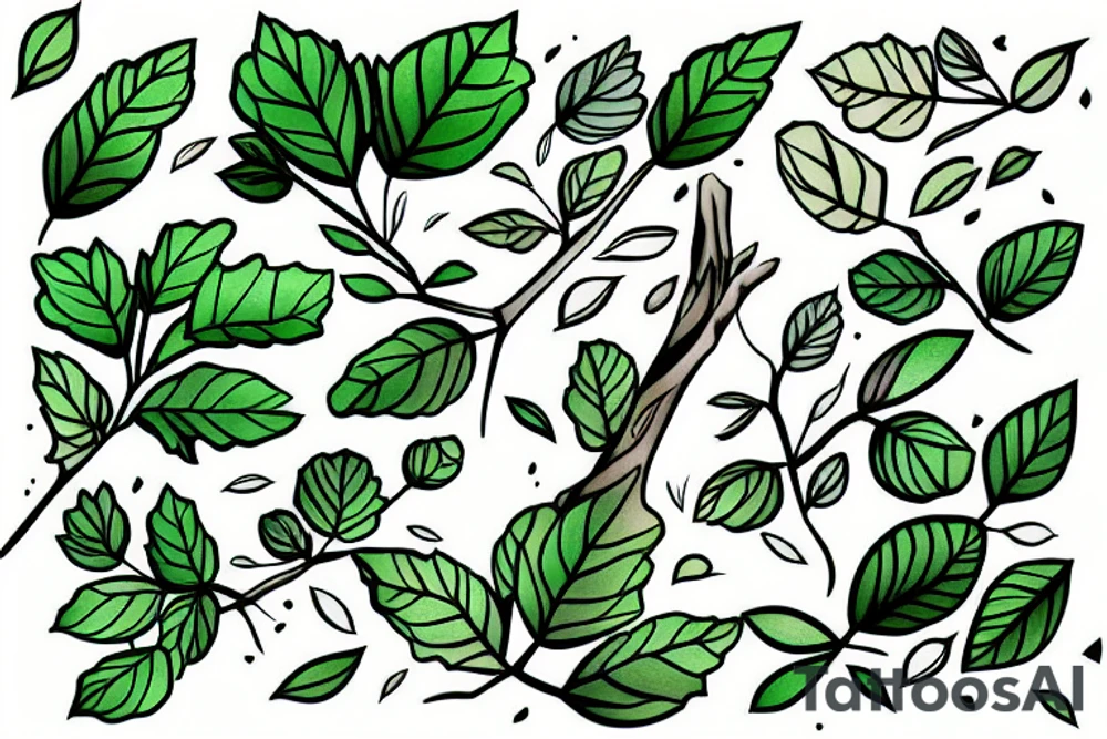 a twig with green leaves. Peaceful, calm. tattoo idea