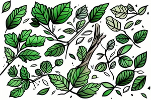 a twig with green leaves. Peaceful, calm. tattoo idea