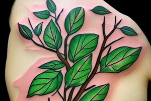 a twig with green leaves. Peaceful, calm. tattoo idea