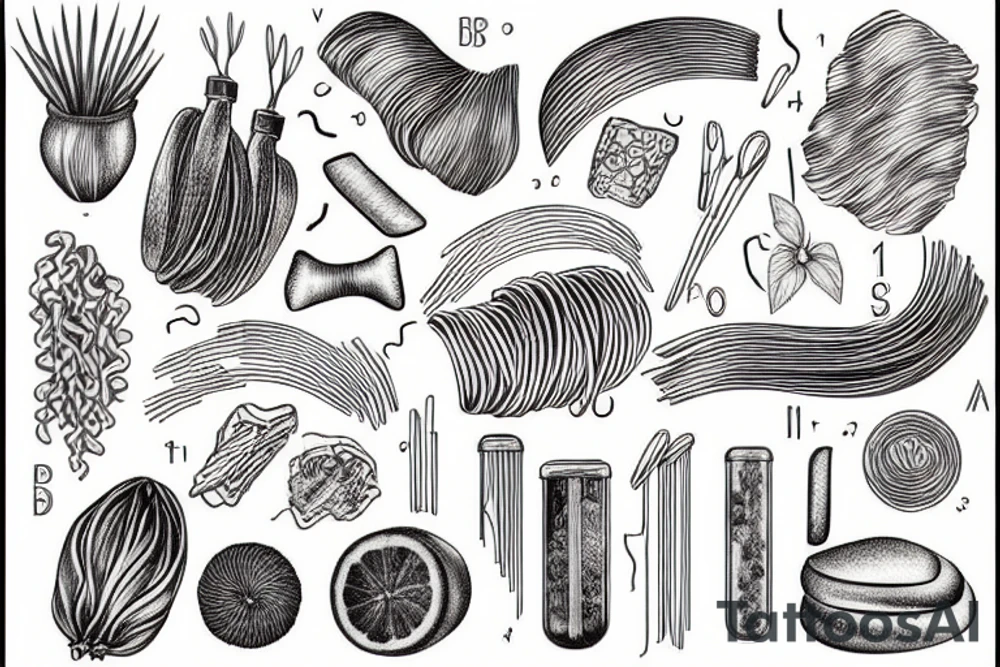 different types of pasta as scientific illustrations tattoo idea